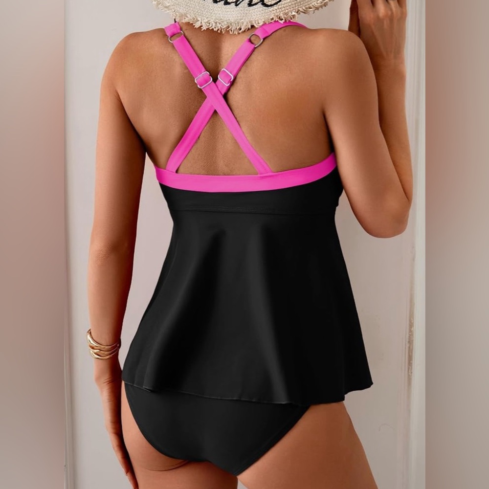 Black and Pink Women's Swim Takini - Picture 4 of 9